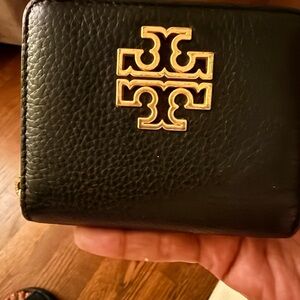 Tory Burch Black Leather Card Holder with Gold Logo